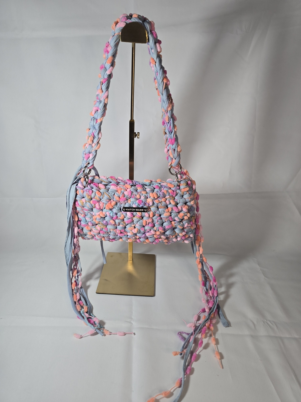 Hand Crafted Pastel Crochet Shoulder Bag in Pink, Lavender and Peach